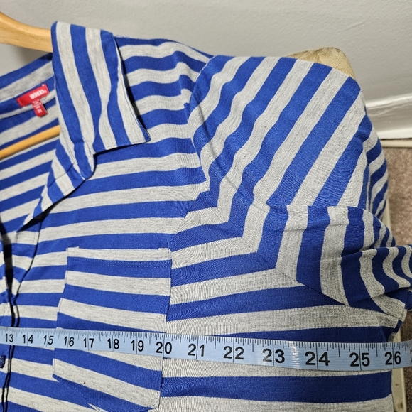 Bongo Women's Plus Stripe Nautical Coastal Roll Tab Button Up Shirt Top - Picture 9 of 13